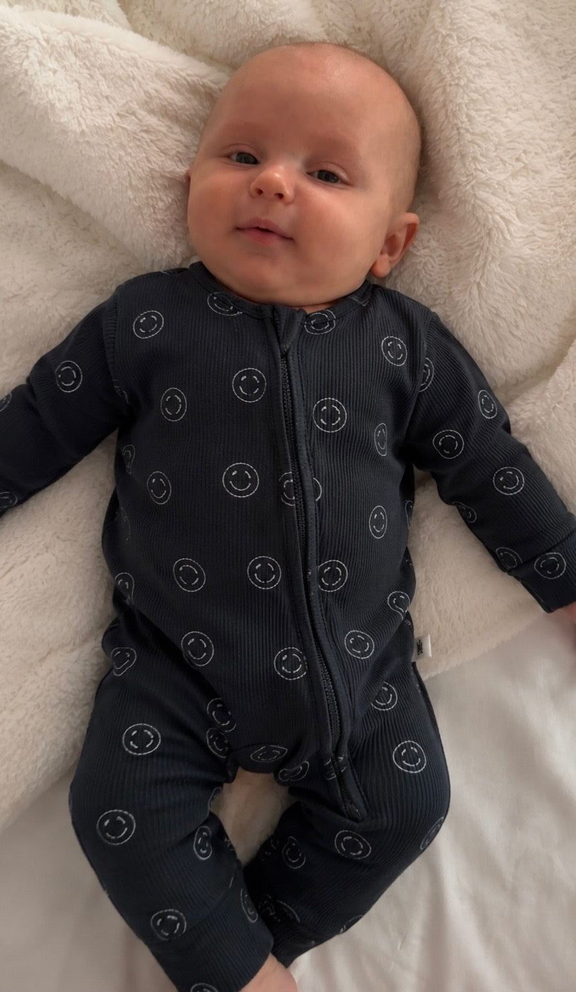 Smiley Ribbed Bamboo Matching Onesie