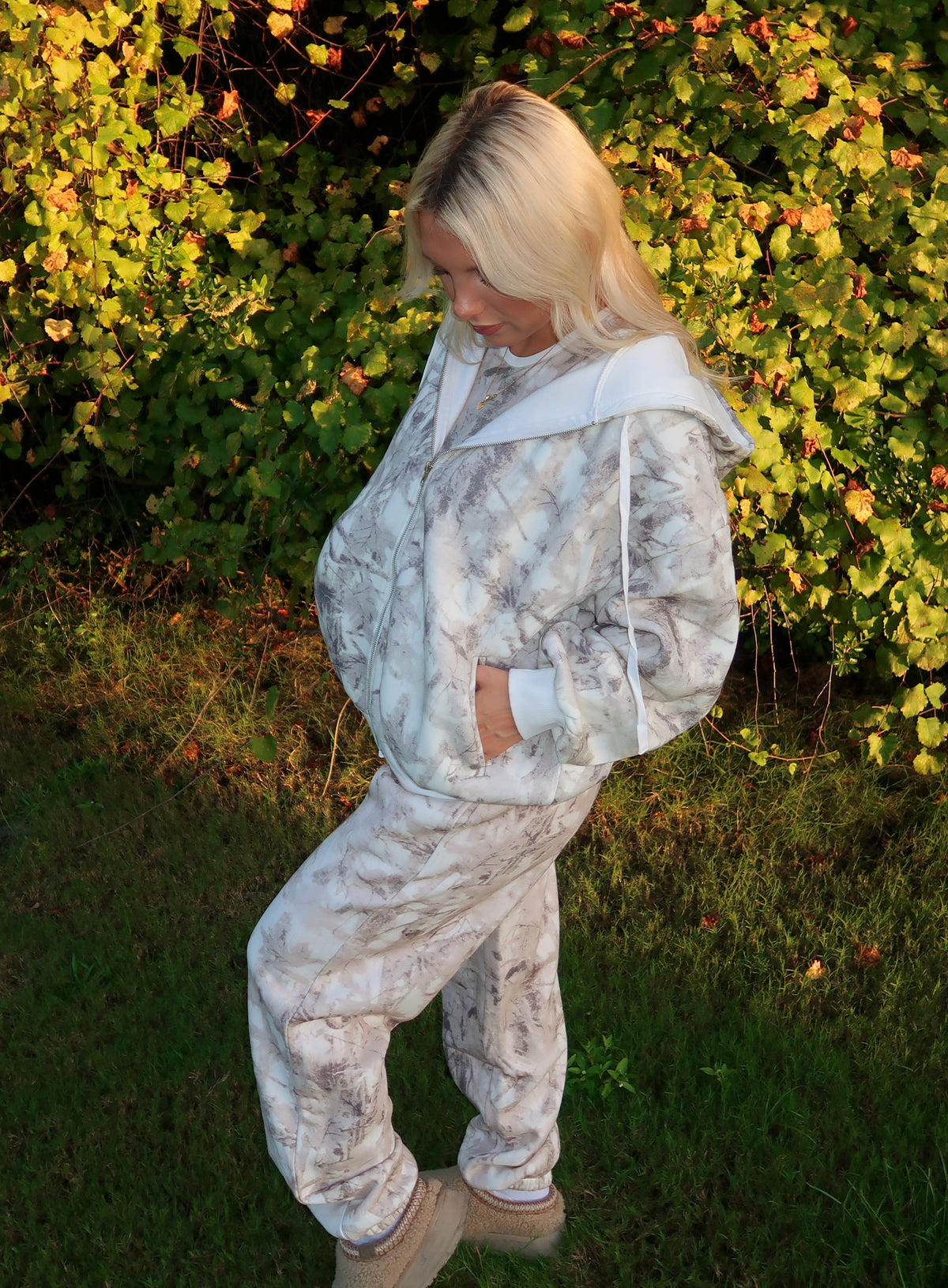 Light Wood Camo Cloud Oversized Zip Up & Joggers Set