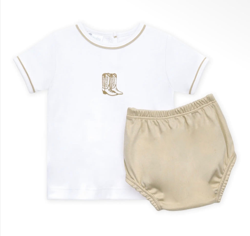 Cowboy Boots Hand Embroidered Diaper Cover Set