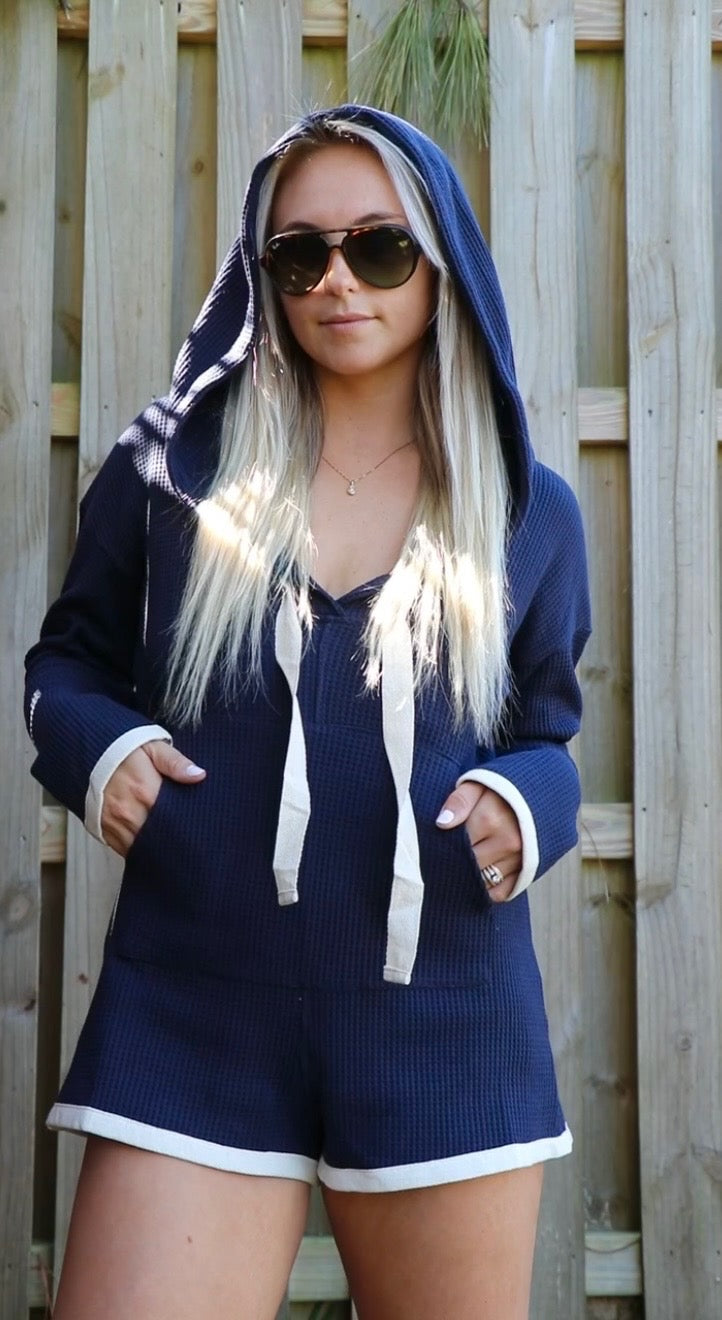 Hooded Waffle Knit Romper