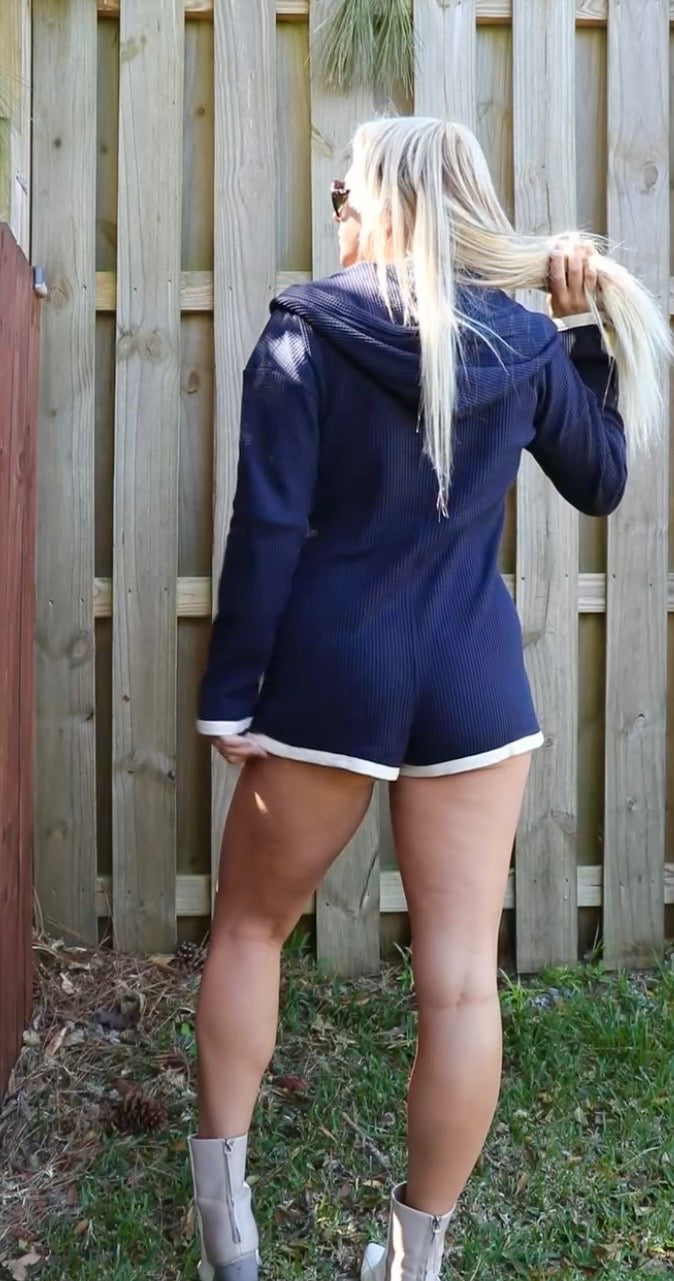 Hooded Waffle Knit Romper