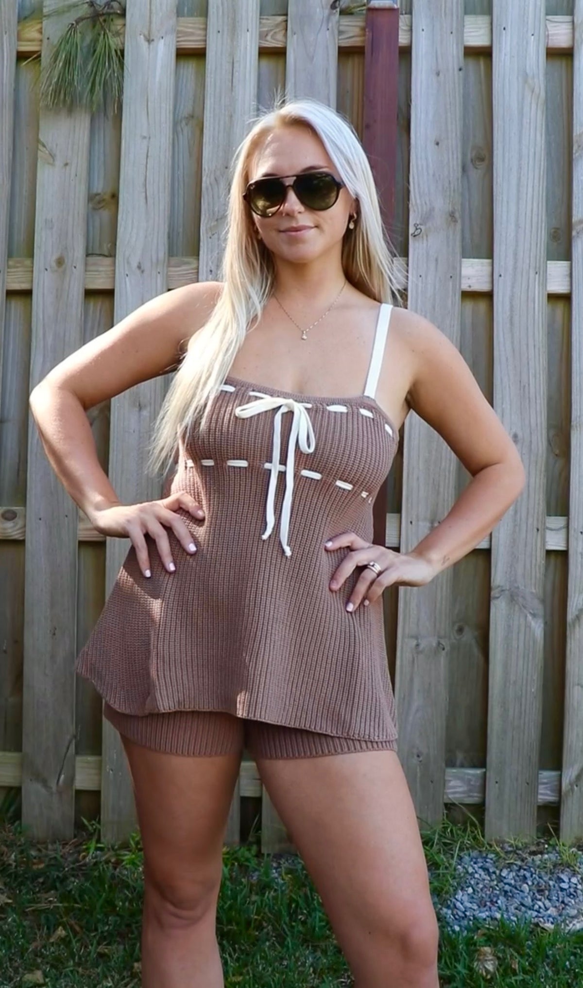 Contrast Strap Tie Front Tank & Short Set