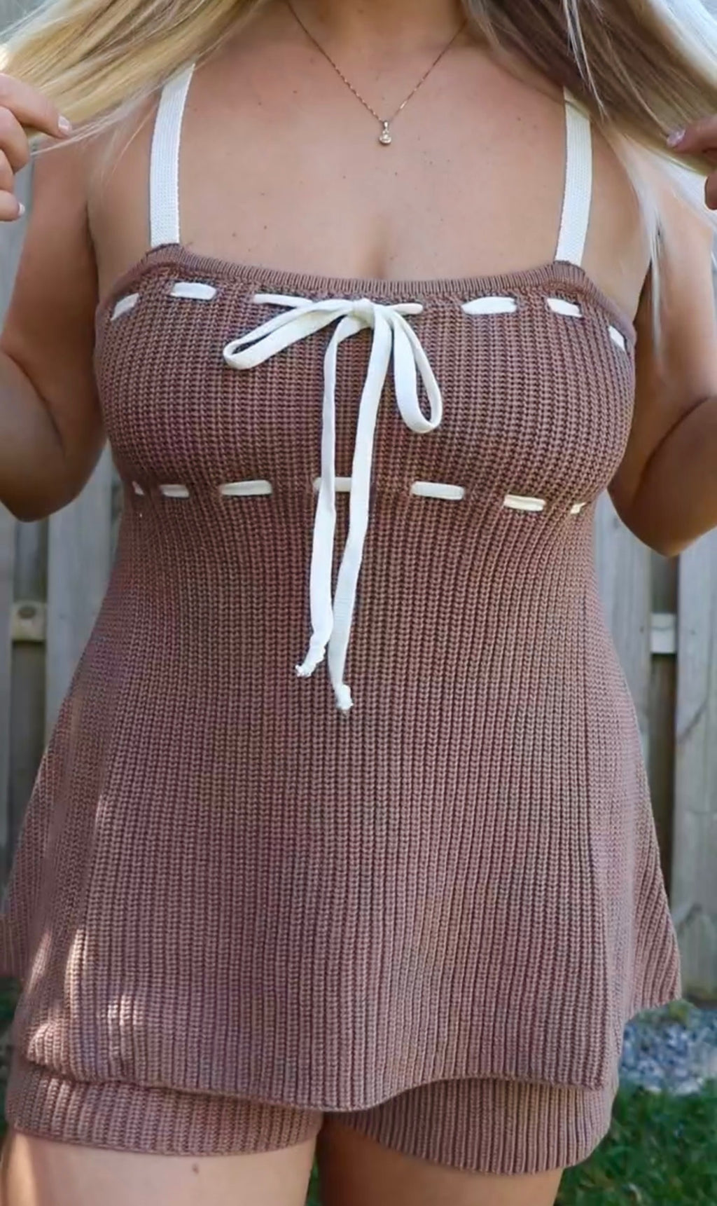 Contrast Strap Tie Front Tank & Short Set